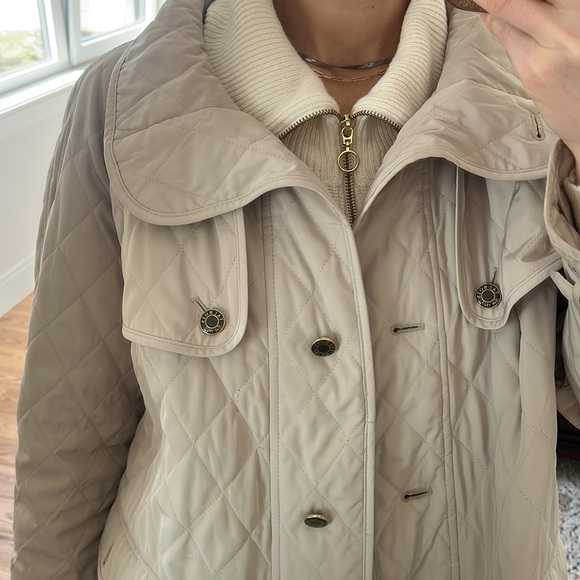 Talbots Quilted Equestrian Jacket Button Front Cowl Neck 1x Lightweight Khaki - Picture 11 of 13